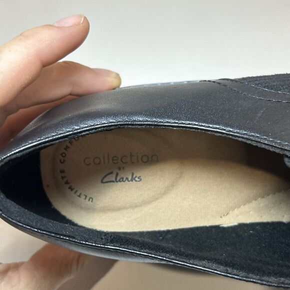 Clarks Women’s Black Plaid Check lace up Oxford Low Wedge Shoe Loafers sz 11 - Picture 7 of 8